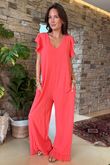 Made in Italy Bay Slub Mamma Mia Frill Jumpsuit Watermelon